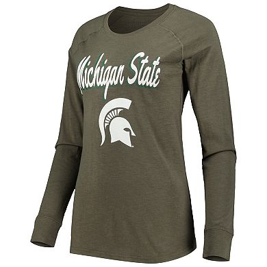 Women's Olive Michigan State Spartans Payton Elbow Patch Slub Raglan Long Sleeve T-Shirt