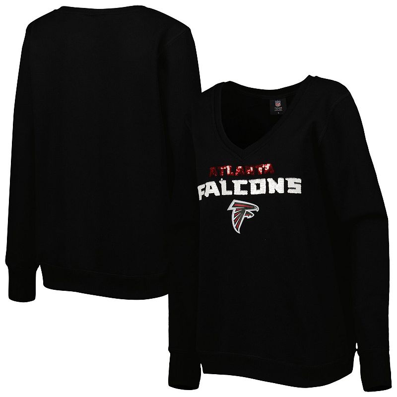 Womens Cuce Black Atlanta Falcons Sequin Logo V-Neck Pullover Sweatshirt, 