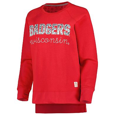 Women's Pressbox Red Wisconsin Badgers Steamboat Animal Print Raglan Pullover Sweatshirt