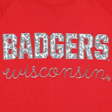 Women's Pressbox Red Wisconsin Badgers Steamboat Animal Print Raglan Pullover Sweatshirt