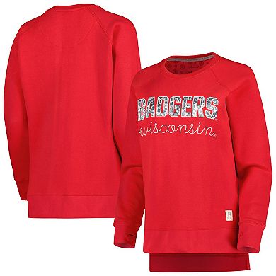 Women's Pressbox Red Wisconsin Badgers Steamboat Animal Print Raglan Pullover Sweatshirt
