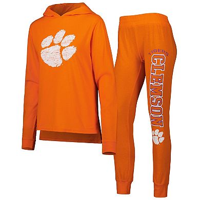 Women's Concepts Sport Orange Clemson Tigers Long Sleeve Hoodie T-Shirt & Pants Sleep Set