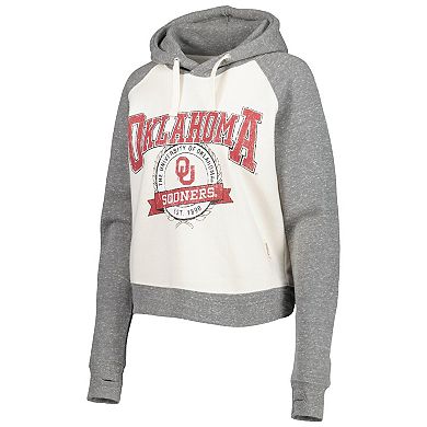 Women's Pressbox Cream/Heather Gray Oklahoma Sooners Cody Tri-Bend Raglan Pullover Hoodie