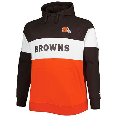 Men's New Era Orange/Brown Cleveland Browns Big & Tall Current Colorblock Raglan Fleece Pullover Hoodie