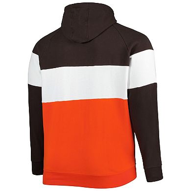 Men's New Era Orange/Brown Cleveland Browns Big & Tall Current Colorblock Raglan Fleece Pullover Hoodie