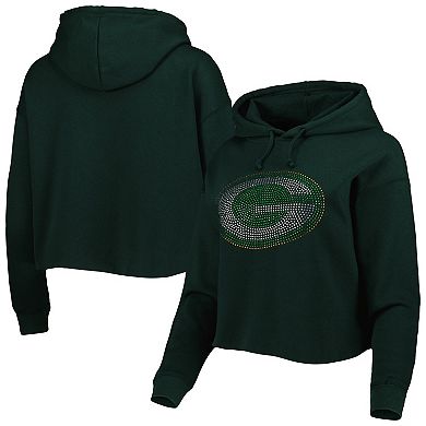 Women's Cuce Green Green Bay Packers Crystal Logo Cropped Pullover Hoodie