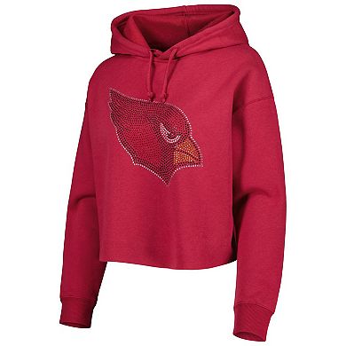 Women's Cuce Cardinal Arizona Cardinals Crystal Logo Cropped Pullover Hoodie
