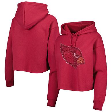 Women's Cuce Cardinal Arizona Cardinals Crystal Logo Cropped Pullover Hoodie