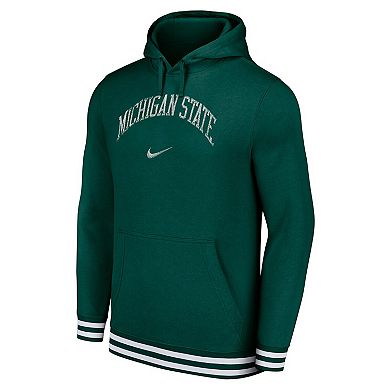 Men's Nike Green Michigan State Spartans DistressedÂ Sketch Retro Fitted Pullover Hoodie