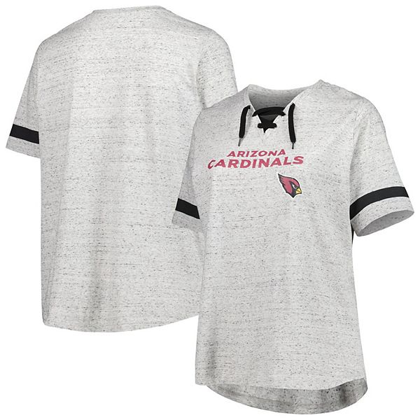 Women's Heather Gray Arizona Cardinals Plus Size Lace-Up V-Neck T-Shirt