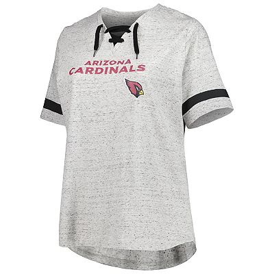 Women s Heather Gray Arizona Cardinals Plus Size Lace Up V Neck T Shirt