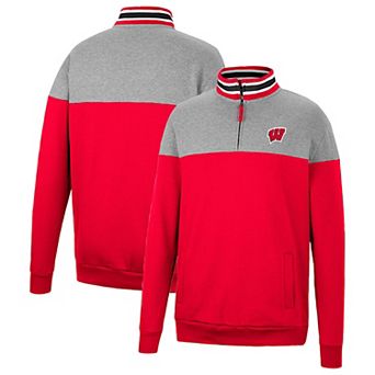 Men's Colosseum Heathered Gray/Red Wisconsin Badgers Be the Ball Quarter-Zip Top