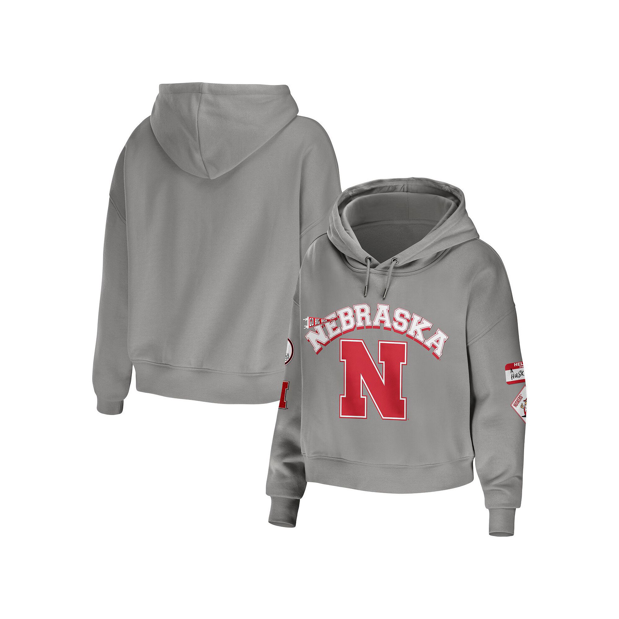 Womens WEAR by Erin Andrews Gray Nebraska Huskers Mixed Media Cropped Pull