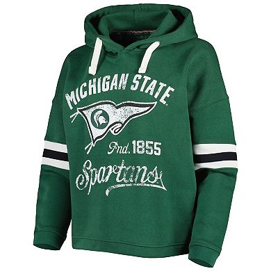 Women's Pressbox Green Michigan State Spartans Super Pennant Pullover Hoodie