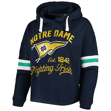 Women's Pressbox Navy Notre Dame Fighting Irish Super Pennant Pullover Hoodie