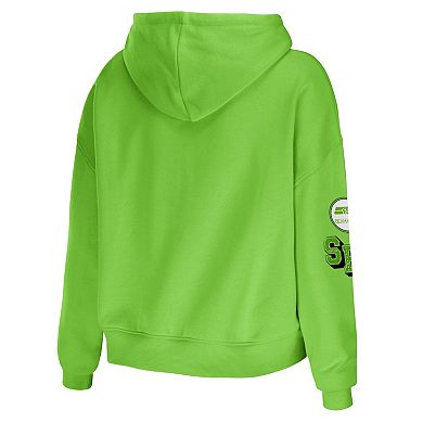 Women's WEAR by Erin Andrews Neon Green Seattle Seahawks Modest Cropped Pullover Hoodie