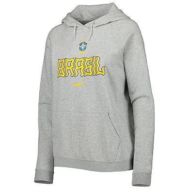 Women's Nike Heather Gray Brazil National Team Lockup Varsity Fleece Raglan Pullover Hoodie