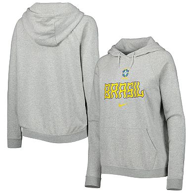 Women's Nike Heather Gray Brazil National Team Lockup Varsity Fleece Raglan Pullover Hoodie