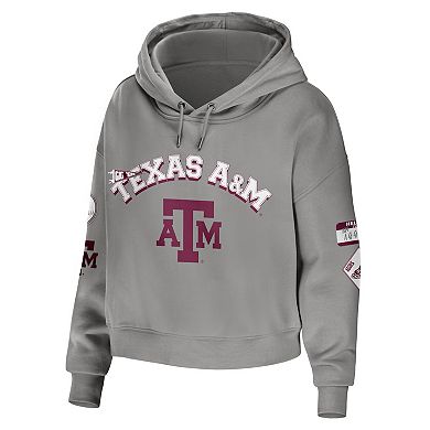 Women's WEAR by Erin Andrews Gray Texas A&M Aggies Mixed Media Cropped Pullover Hoodie