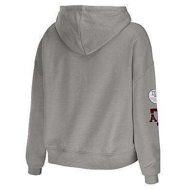 Women's WEAR by Erin Andrews Gray Texas A&M Aggies Mixed Media Cropped Pullover Hoodie