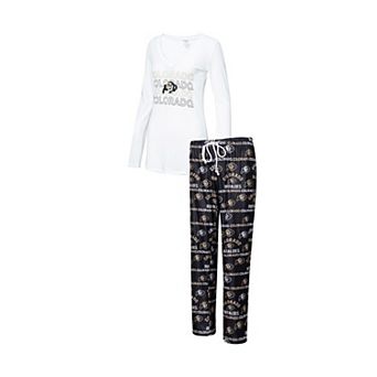 Women's Concepts Sport Black/White Colorado Buffaloes Breakthrough Allover Print Long Sleeve V-Neck T-Shirt and Pants Sleep Set