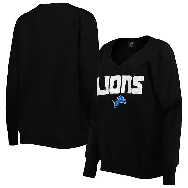 Women's Cuce Black Detroit Lions Sequin Logo V-Neck Pullover Sweatshirt