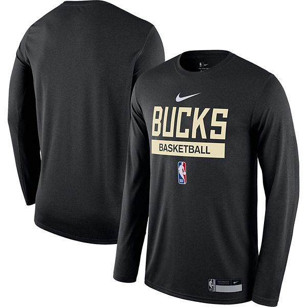 Nike Men's Milwaukee Bucks Black Dri-Fit Practice Long Sleeve T-Shirt, Large