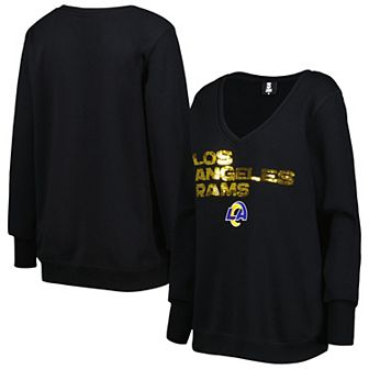 Women's Cuce Black Los Angeles Rams Sequin Logo V-Neck Pullover Sweatshirt