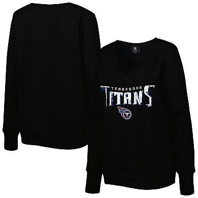 Women's Cuce Black Tennessee Titans Sequin Logo V-Neck Pullover Sweatshirt