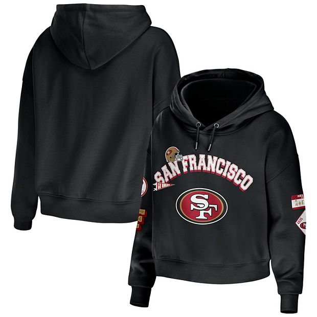 San Francisco 49ers Women's Hooded Crop Sweatshirt - Black/White/Grey