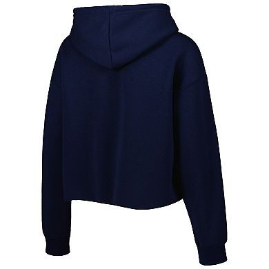 Women's Cuce Navy Tennessee Titans Crystal Logo Cropped Pullover Hoodie