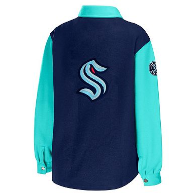 Women's WEAR by Erin Andrews Deep Sea Blue/Light Blue Seattle Kraken Colorblock Button-Up Shirt Jacket