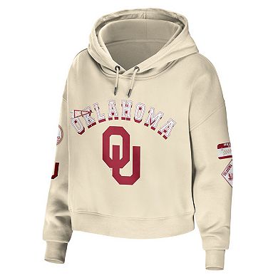 Women's WEAR by Erin Andrews Cream Oklahoma Sooners Mixed Media Cropped Pullover Hoodie