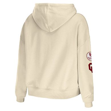 Women's WEAR by Erin Andrews Cream Oklahoma Sooners Mixed Media Cropped Pullover Hoodie