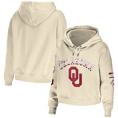 Women's WEAR by Erin Andrews Cream Oklahoma Sooners Mixed Media Cropped Pullover Hoodie