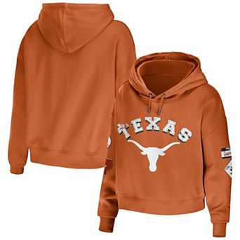 Women's WEAR by Erin Andrews Texas Orange Texas Longhorns Mixed Media Cropped Pullover Hoodie
