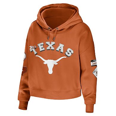Women's WEAR by Erin Andrews Texas Orange Texas Longhorns Mixed Media Cropped Pullover Hoodie