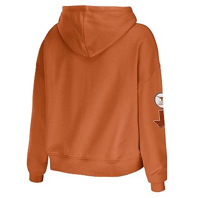 Women's WEAR by Erin Andrews Texas Orange Texas Longhorns Mixed Media Cropped Pullover Hoodie