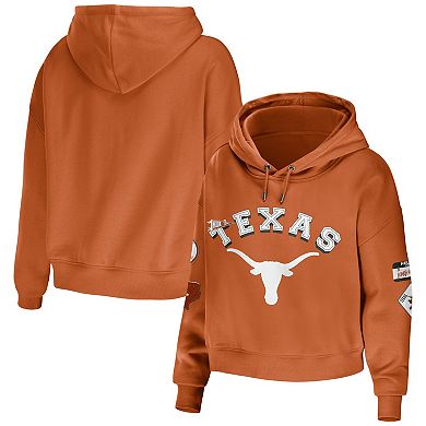 Women's WEAR by Erin Andrews Texas Orange Texas Longhorns Mixed Media Cropped Pullover Hoodie