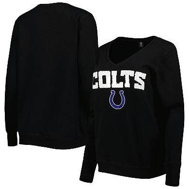 Women's Cuce Black Indianapolis Colts Sequin Logo V-Neck Pullover Sweatshirt