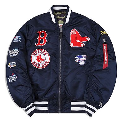 Men's New Era x Alpha Industries Navy Boston Red Sox Reversible Full-Zip Bomber Jacket