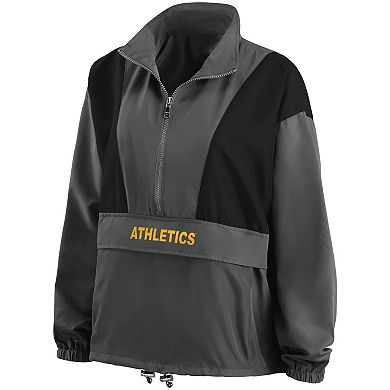 Women's WEAR by Erin Andrews Charcoal Oakland Athletics Packable Half-Zip Jacket