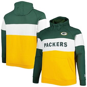 Men's New Era Gold Green Bay Packers Big & Tall Current Team Colorblock Fleece Raglan Pullover Hoodie