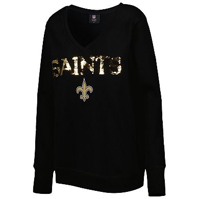 Women's Cuce Black New Orleans Saints Sequin Logo V-Neck Pullover ...