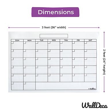 Walldeca Monthly Dry Erase Wall Calendar Planner Whiteboard With Bonus Hanging Kit (24 X 36 Inch)