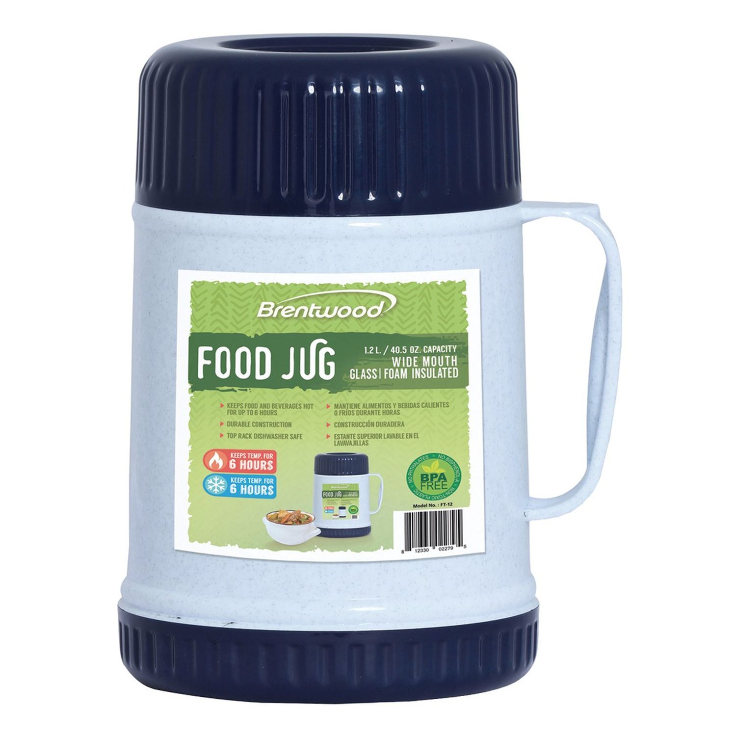 Thermos Glass Wide-mouth Food Jar with Folding Spoon, 16 oz, Blue