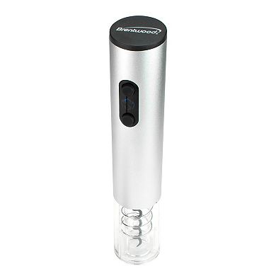 Brentwood Electric Wine Bottle Opener with Foil Cutter, Vacuum Stopper, and Aerator Pourer in Silver