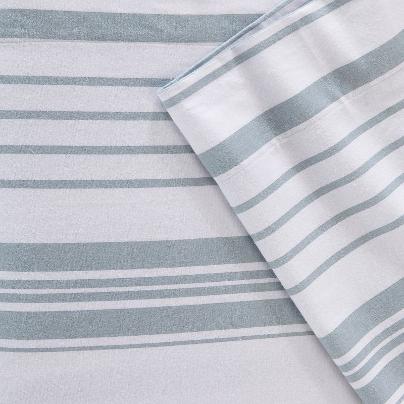 Madelinen Turkish Cotton Stripe Flannel Luxurious Sheet Set, Blue, CKING SE