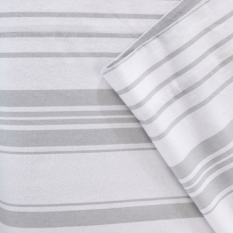 Madelinen Turkish Cotton Stripe Flannel Luxurious Sheet Set, Grey, King Set