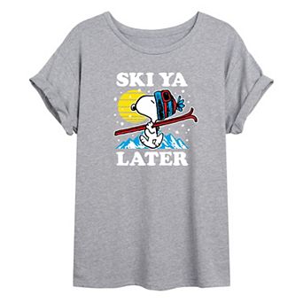 Juniors' Peanuts Snoopy "Ski Ya Later" Oversized Tee